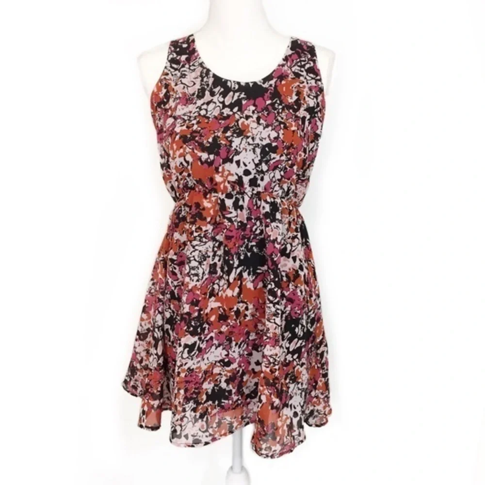 CLEARANCE Orange Pink Black Splatter Abstract A Line Dress